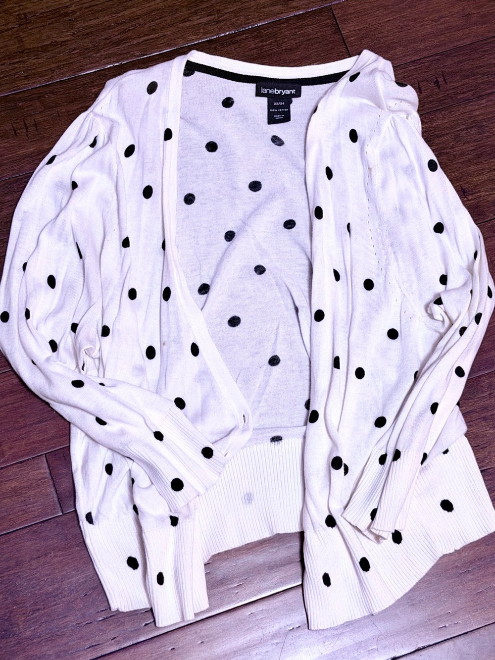 Lane Bryant White Sweater with Black Polka Dots - Crew Neck